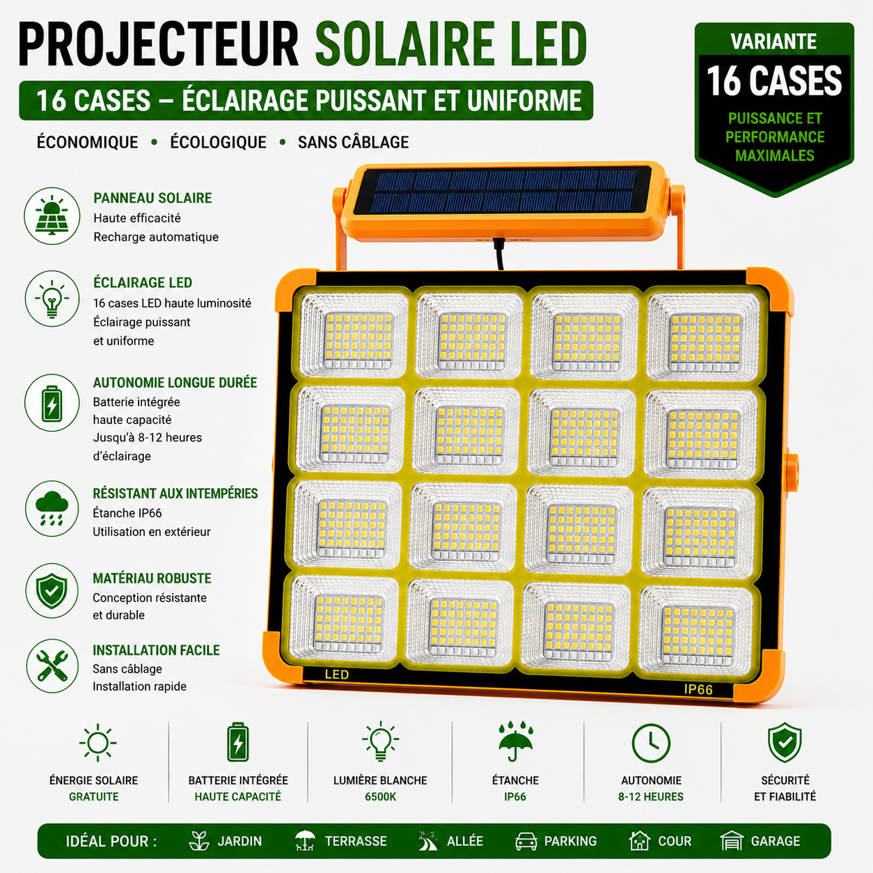 Lampe Solaire Portable 1200mAh – Batterie Externe & Éclairage LED Multifonction