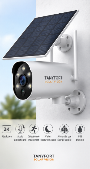 Caméra Solaire WiFi 2K – Vision Nocturne Couleur & Détection IA