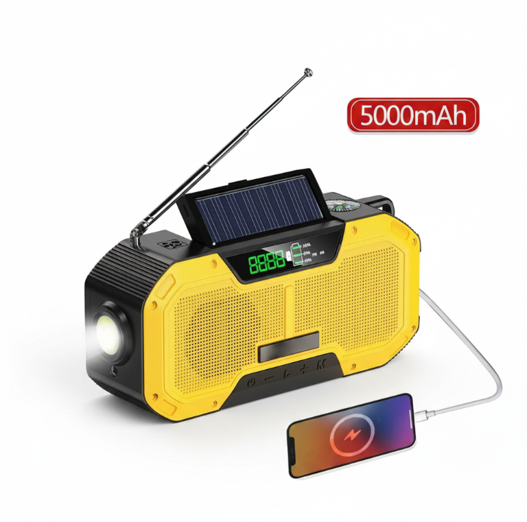 Radio d'Urgence Solaire 5000mAh – Bluetooth, Lampe LED & Batterie Externe