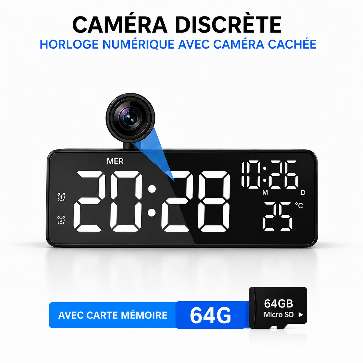 Caméra Horloge WiFi 4K – Détection de Mouvement, Visionnage à Distance & Alertes Instantanées.