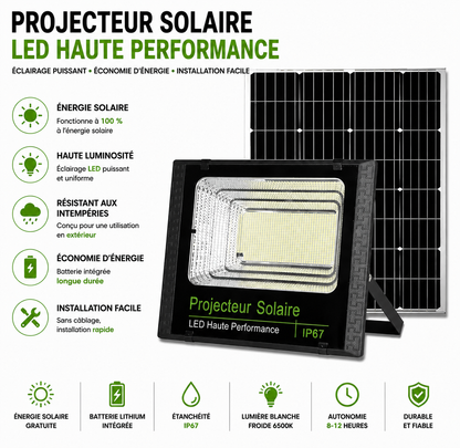 Projecteur Solaire LED 50W à 500W – Éclairage Extérieur Haute Puissance IP65
