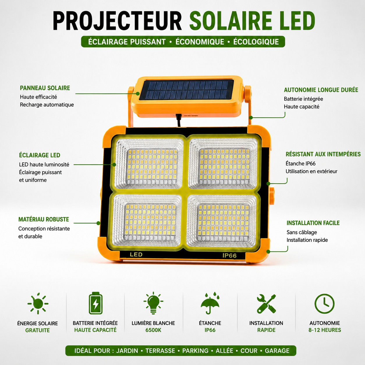 Lampe Solaire Portable 1200mAh – Batterie Externe & Éclairage LED Multifonction