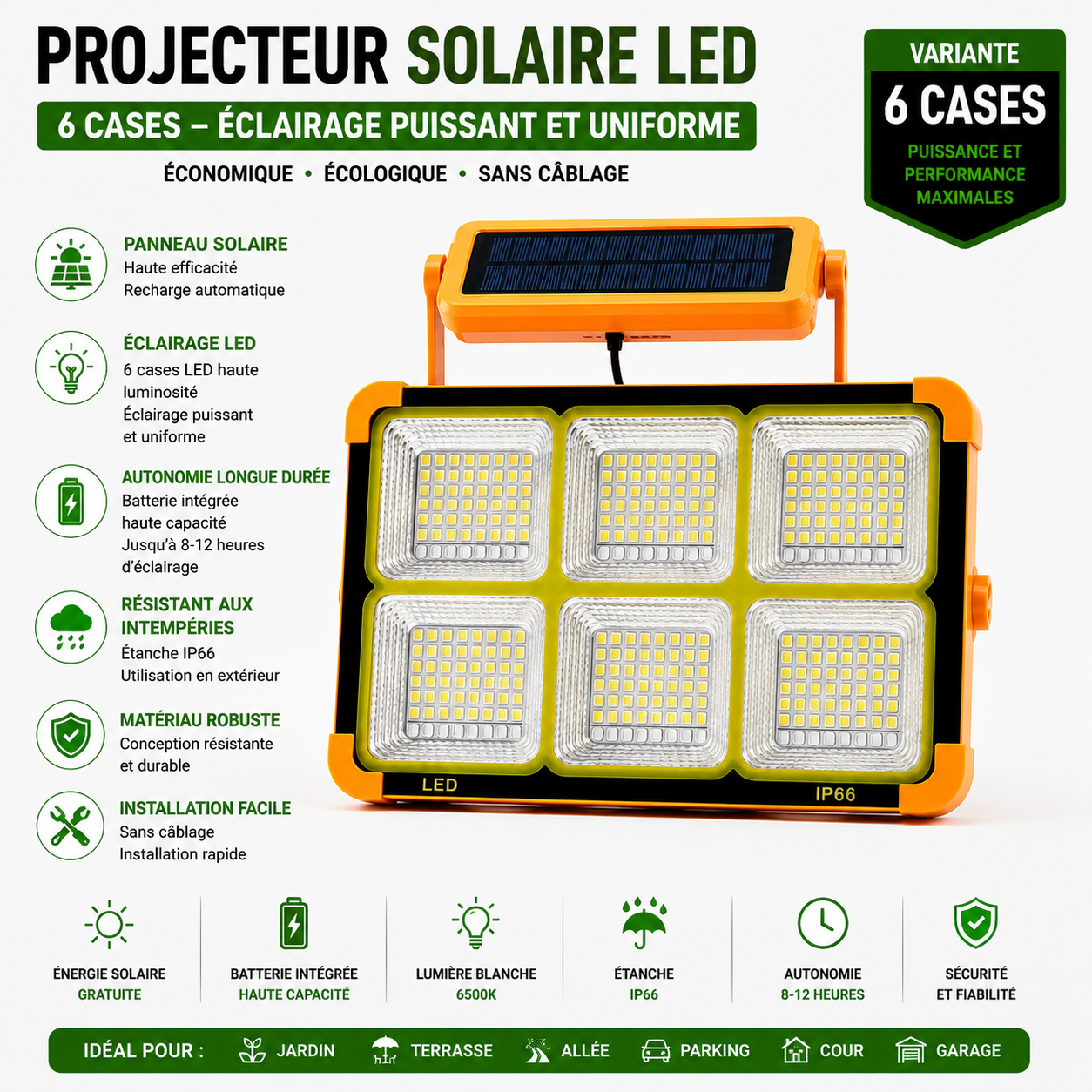 Lampe Solaire Portable 1200mAh – Batterie Externe & Éclairage LED Multifonction
