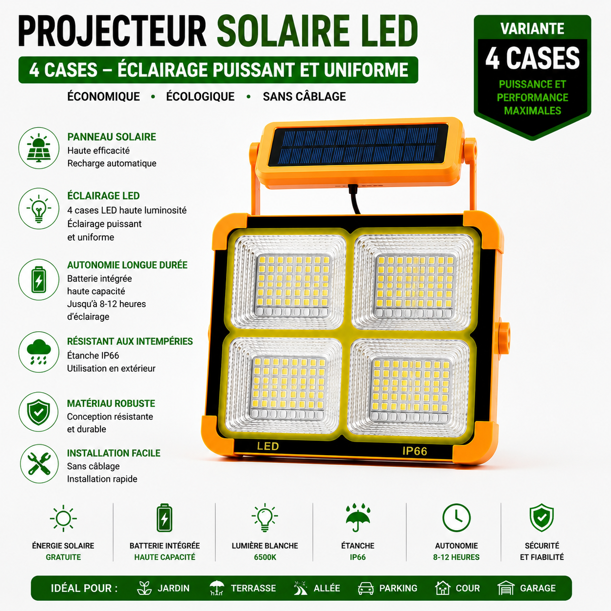 Lampe Solaire Portable 1200mAh – Batterie Externe & Éclairage LED Multifonction