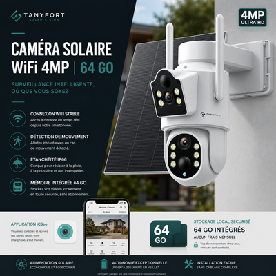 Caméra Solaire Double Objectif 4MP : Une Surveillance Sans Interruption, de Jour Comme de Nuit, Grâce à l'Énergie Solaire et à l'IA