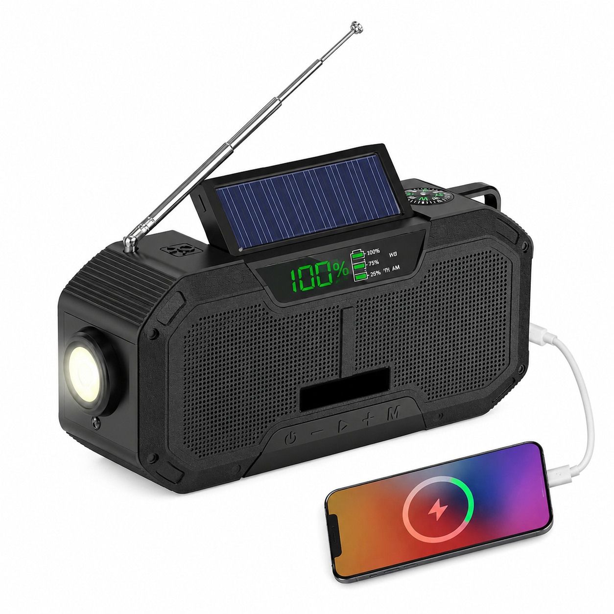 Radio d'Urgence Solaire 5000mAh – Bluetooth, Lampe LED & Batterie Externe