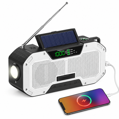 Radio d'Urgence Solaire 5000mAh – Bluetooth, Lampe LED & Batterie Externe