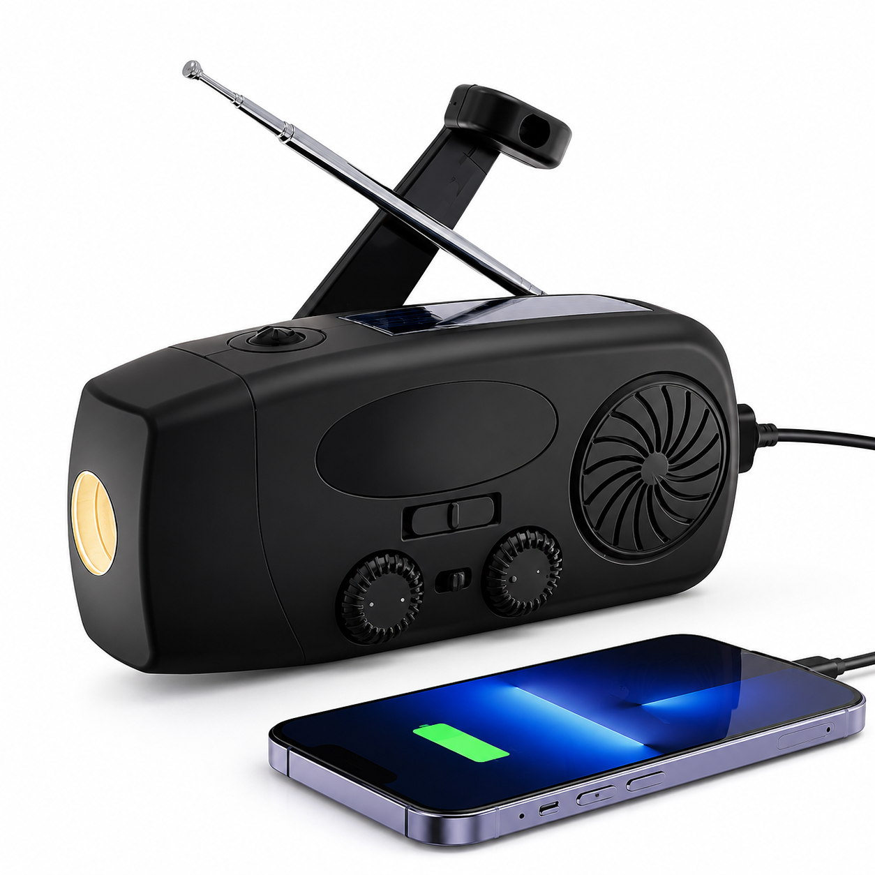 Radio Solaire d'Urgence Multifonction – Manivelle, Power Bank & Lampe LED