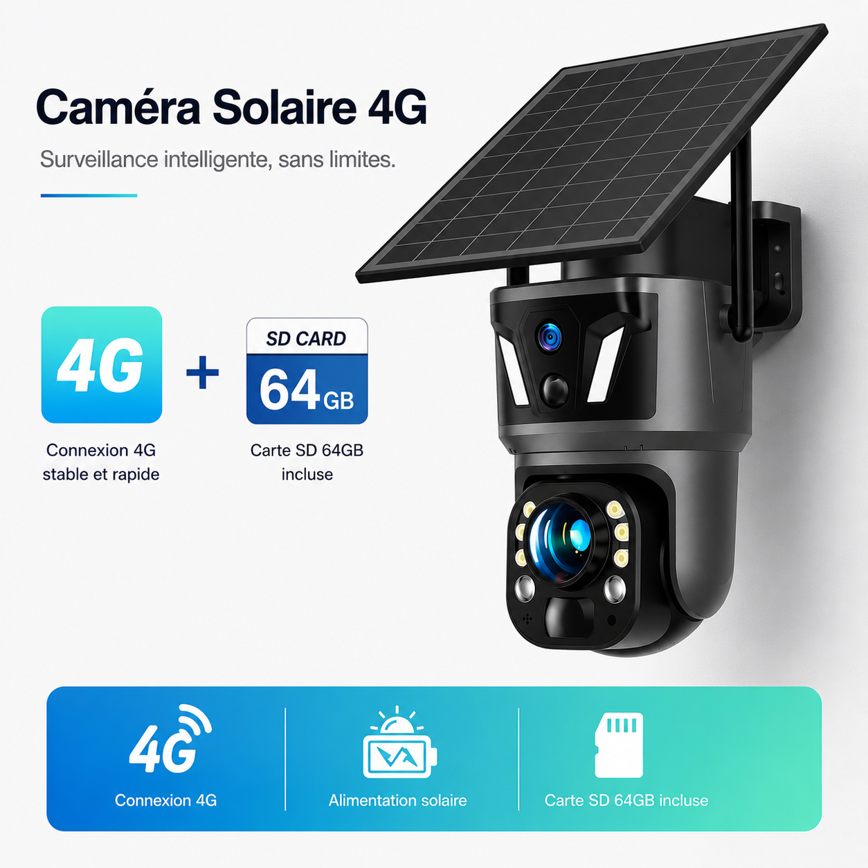 Caméra de Surveillance Solaire 4K Double Lentille – WiFi & 4G SIM