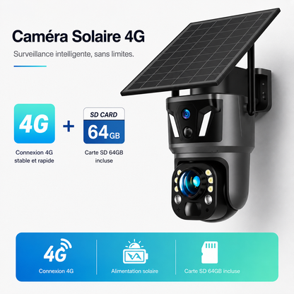 Caméra de Surveillance Solaire 4K Double Lentille – WiFi & 4G SIM