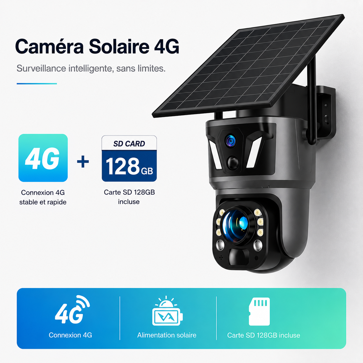 Caméra de Surveillance Solaire 4K Double Lentille – WiFi & 4G SIM