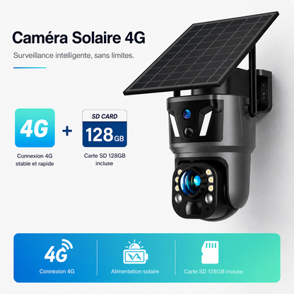Caméra de Surveillance Solaire 4K Double Lentille – WiFi & 4G SIM