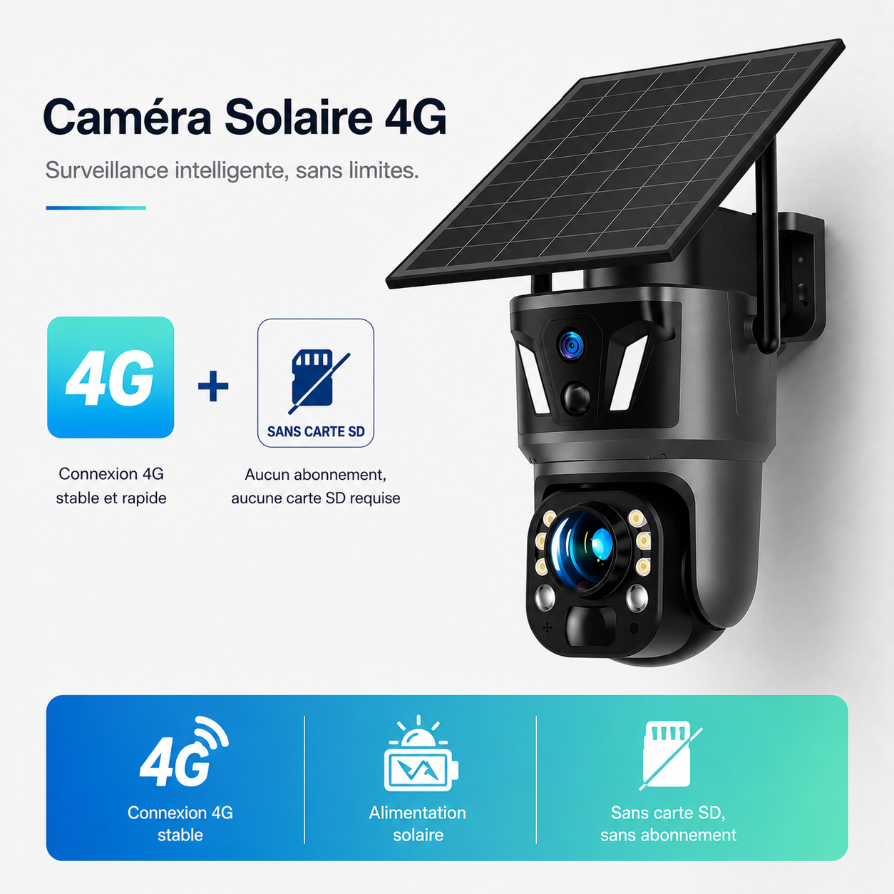 Caméra de Surveillance Solaire 4K Double Lentille – WiFi & 4G SIM