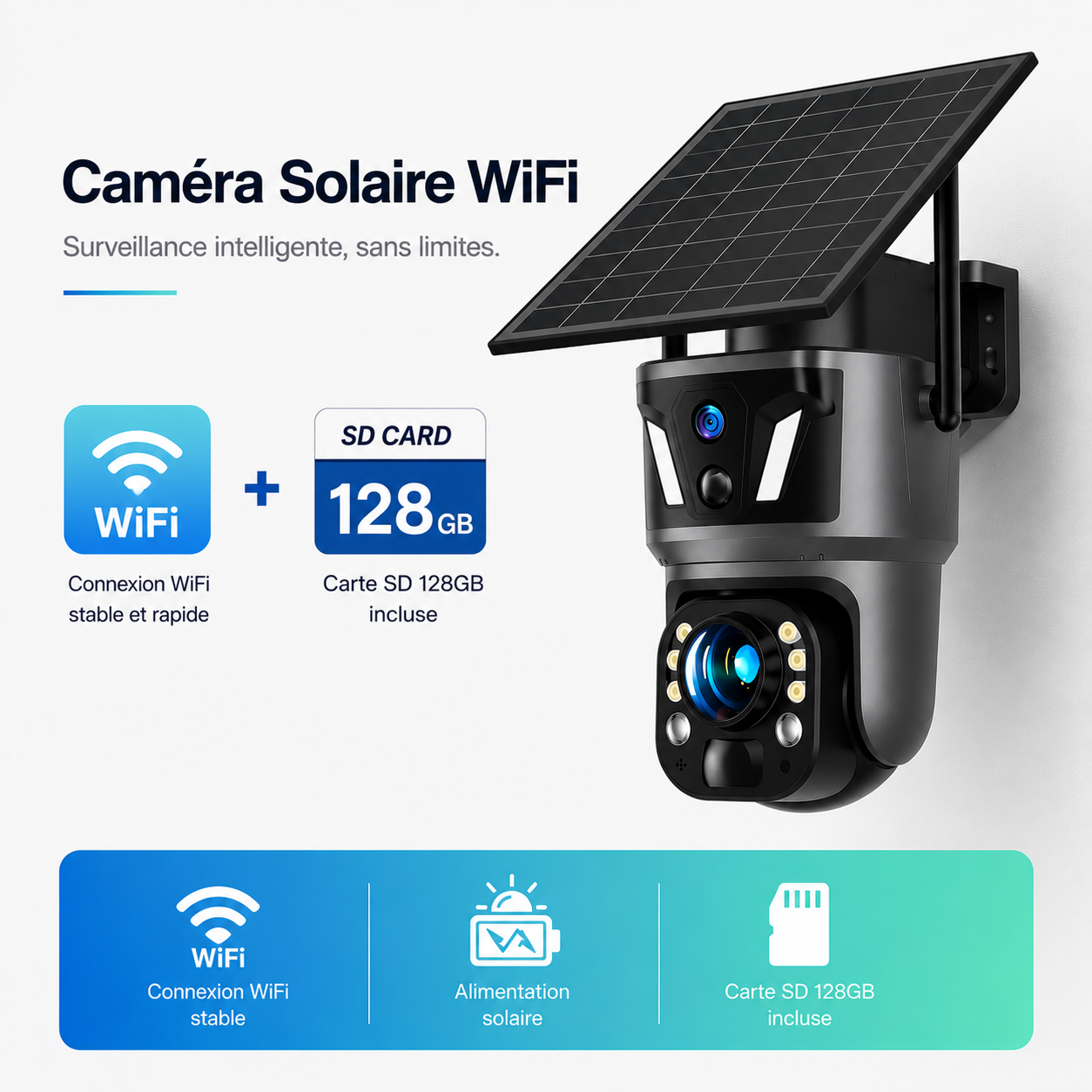 Caméra de Surveillance Solaire 4K Double Lentille – WiFi & 4G SIM