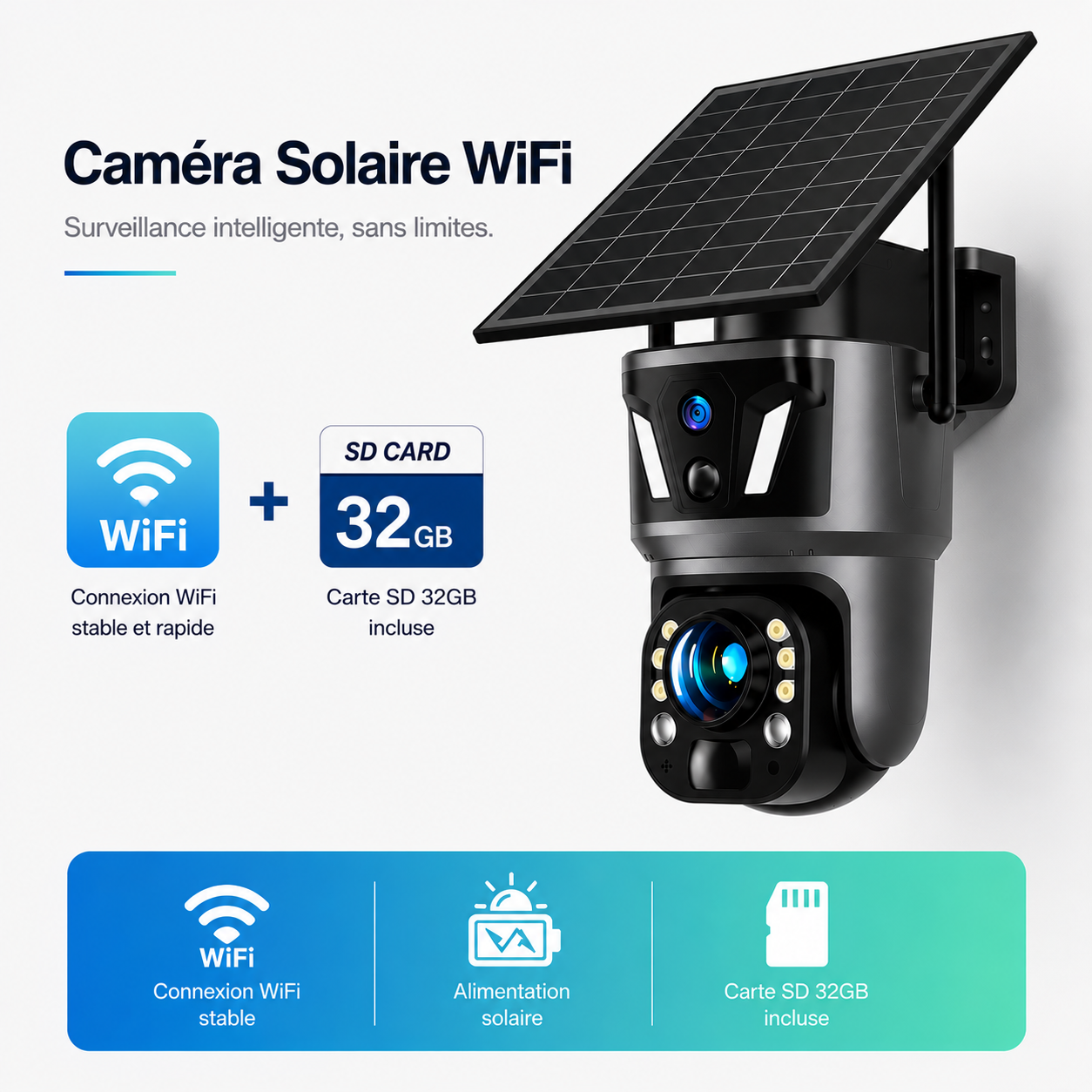 Caméra de Surveillance Solaire 4K Double Lentille – WiFi & 4G SIM