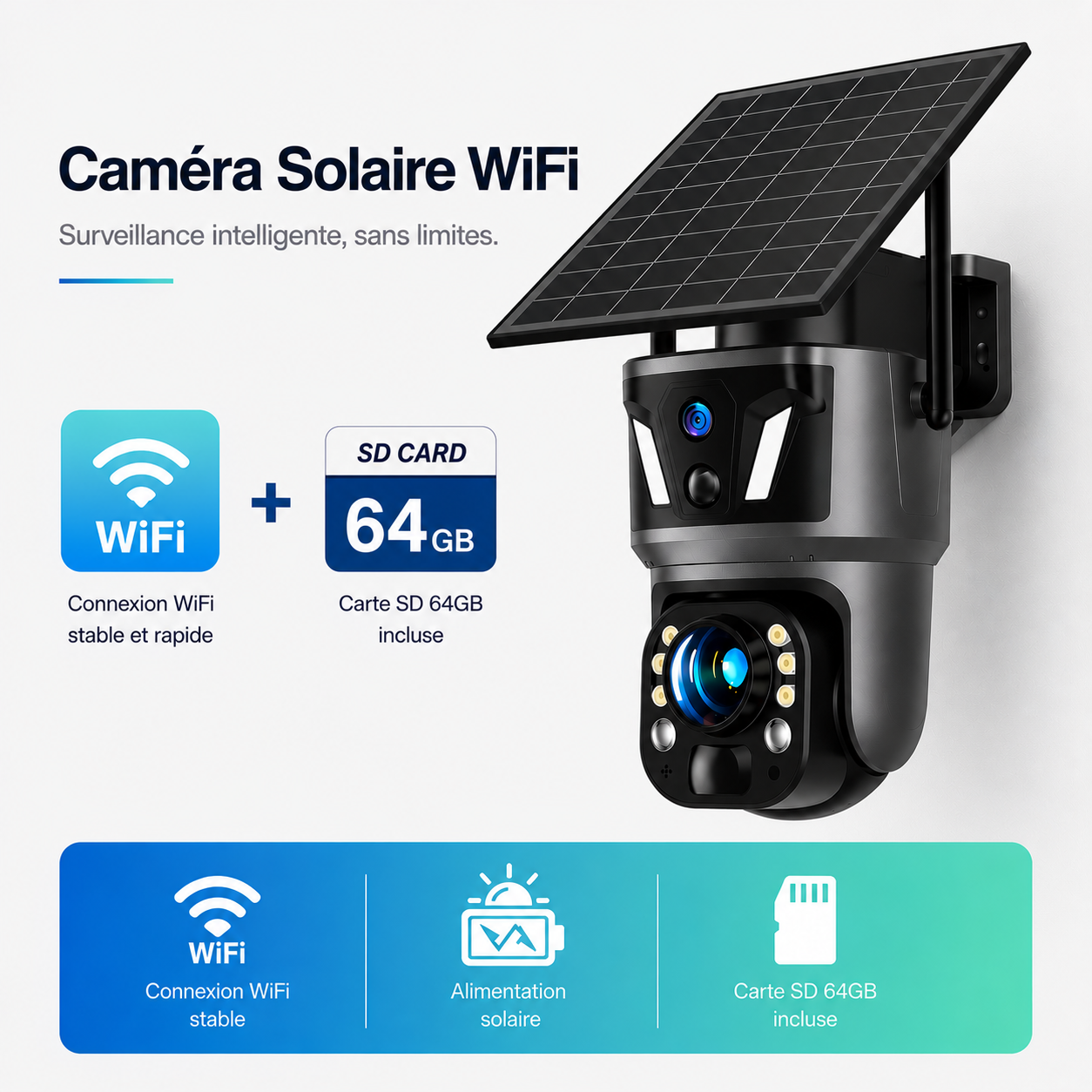Caméra de Surveillance Solaire 4K Double Lentille – WiFi & 4G SIM