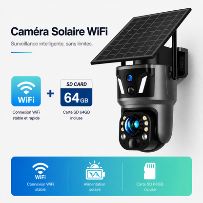 Caméra de Surveillance Solaire 4K Double Lentille – WiFi & 4G SIM