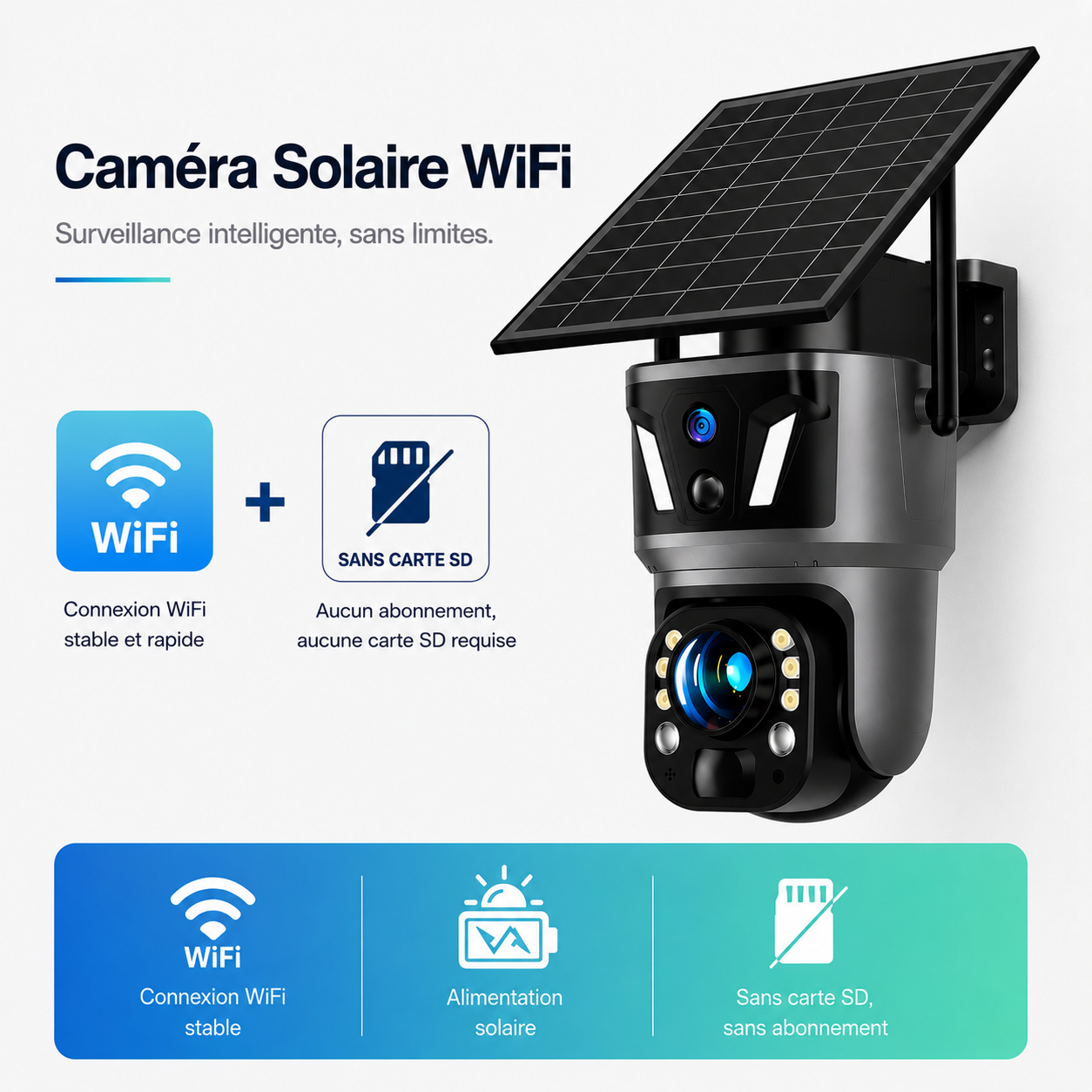 Caméra de Surveillance Solaire 4K Double Lentille – WiFi & 4G SIM