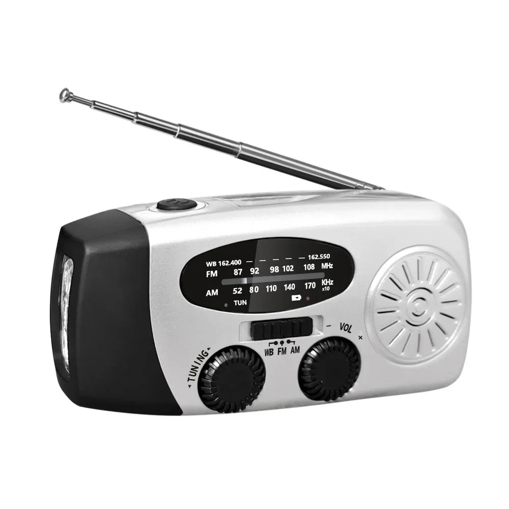 Radio Solaire d'Urgence Multifonction – Manivelle, Power Bank & Lampe LED