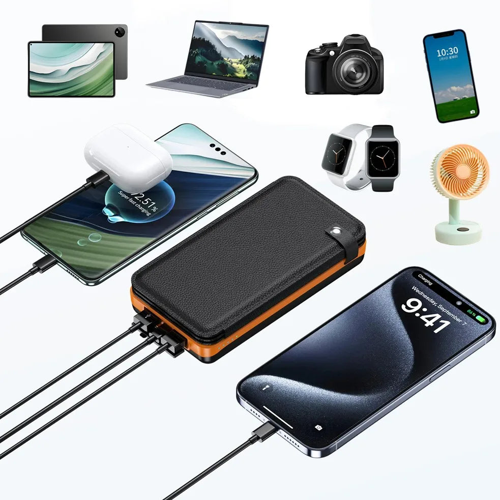 Batterie Externe Solaire 5000mAh Pliable – Charge Rapide USB-C, USB-A & 4 Panneaux Solaires